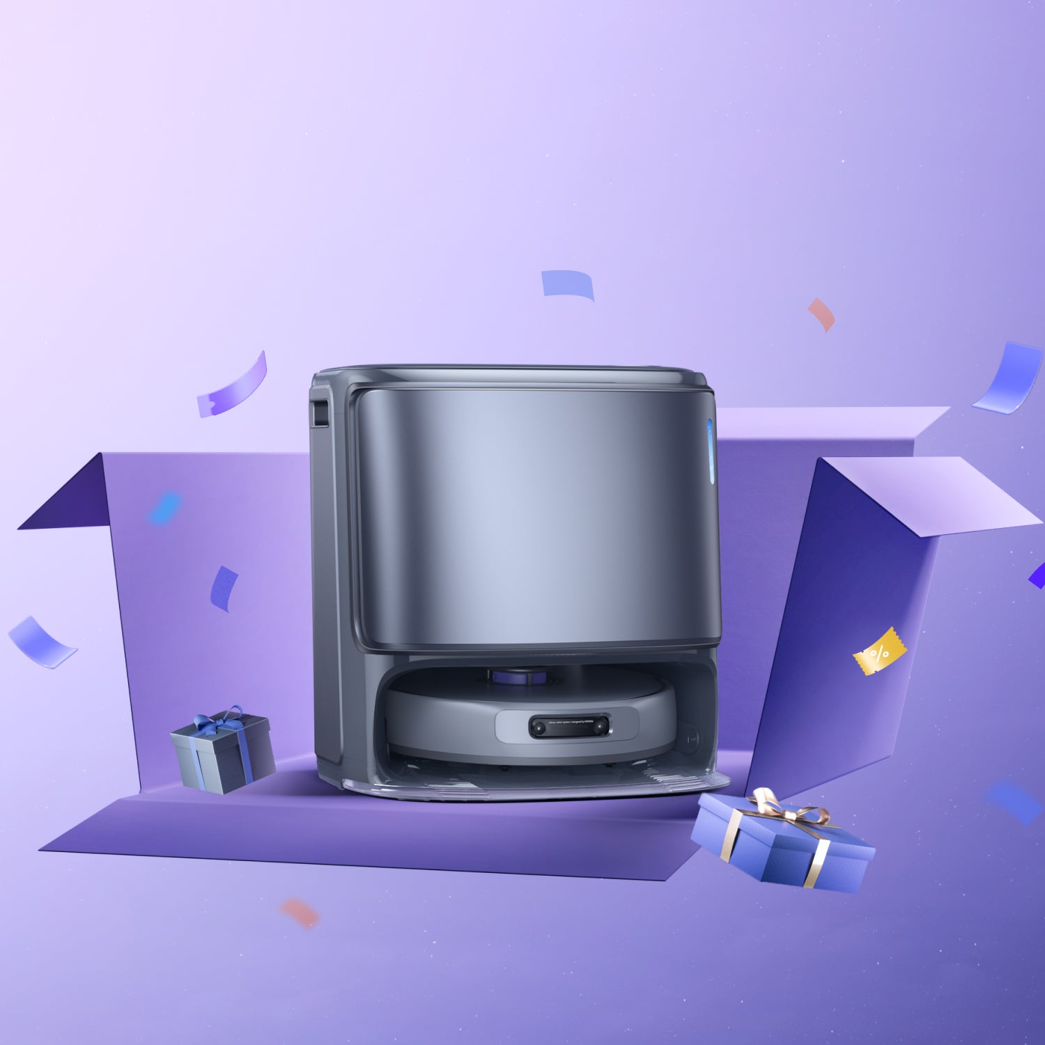 Narwal Freo Z Ultra robot vacuum and mop displayed alone on a clean purple backdrop.