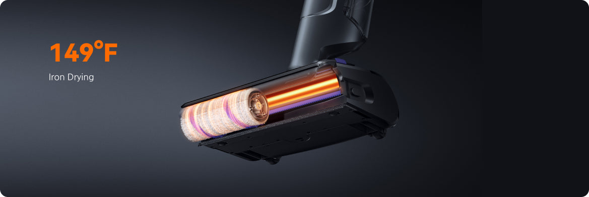 Narwal S20 Pro cordless vacuum mop with Iron Drying feature, heating rollers to 149°F for efficient drying.