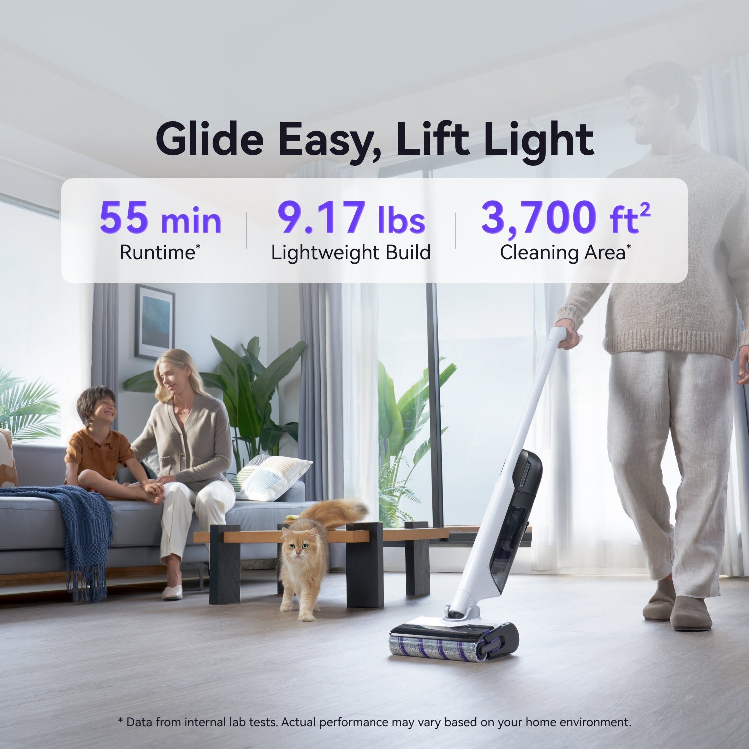 Narwal S30 wet dry vacuum gliding easily for long runtime and large floor coverage.