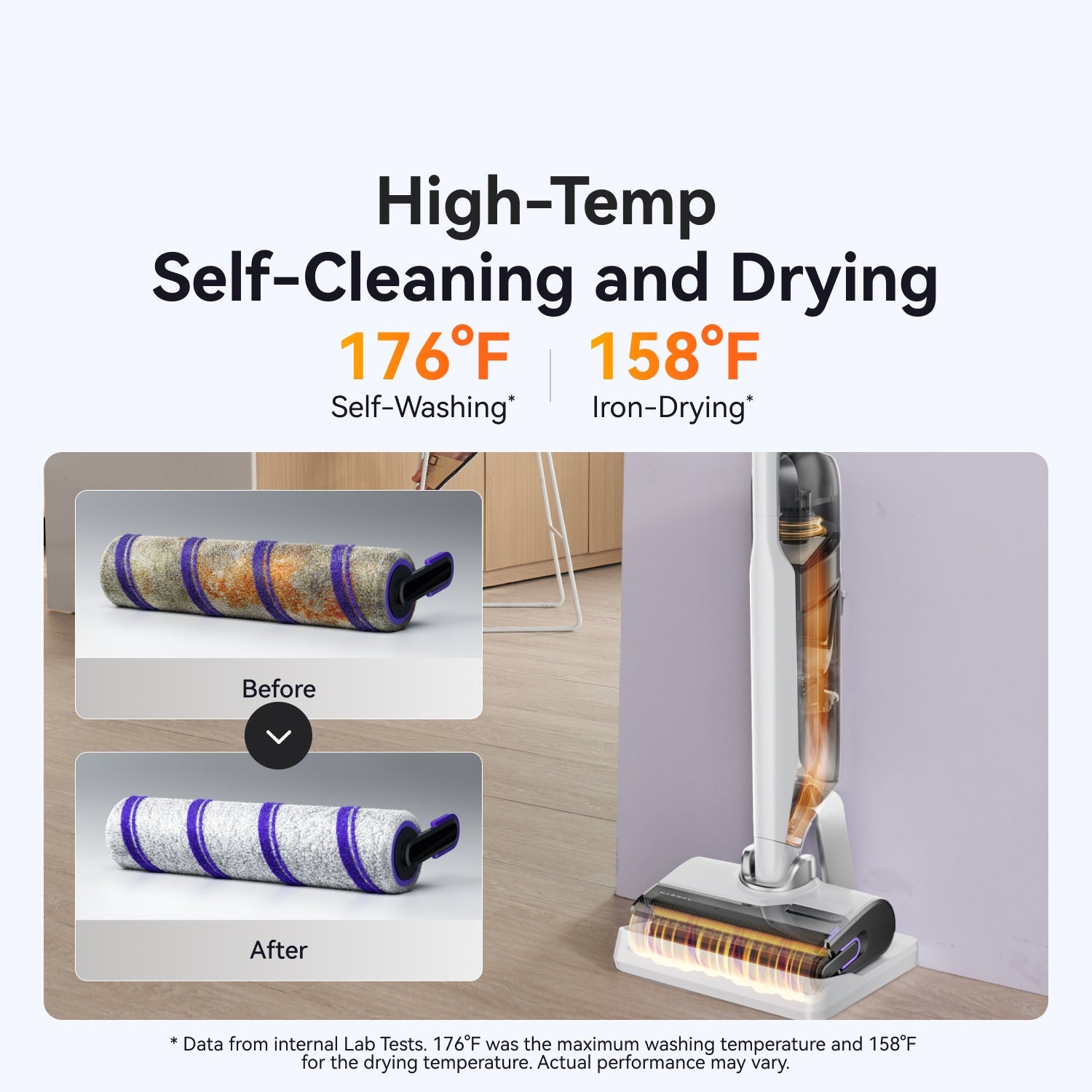 Narwal S30 wet dry vacuum high-temperature self-cleaning and drying system shown in action.