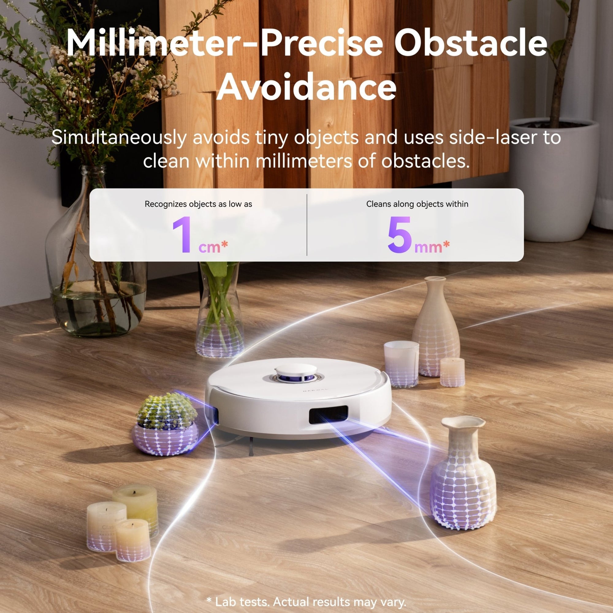 Narwal Freo Z10 robot vacuum identifying small household obstacles with millimeter-level precision.