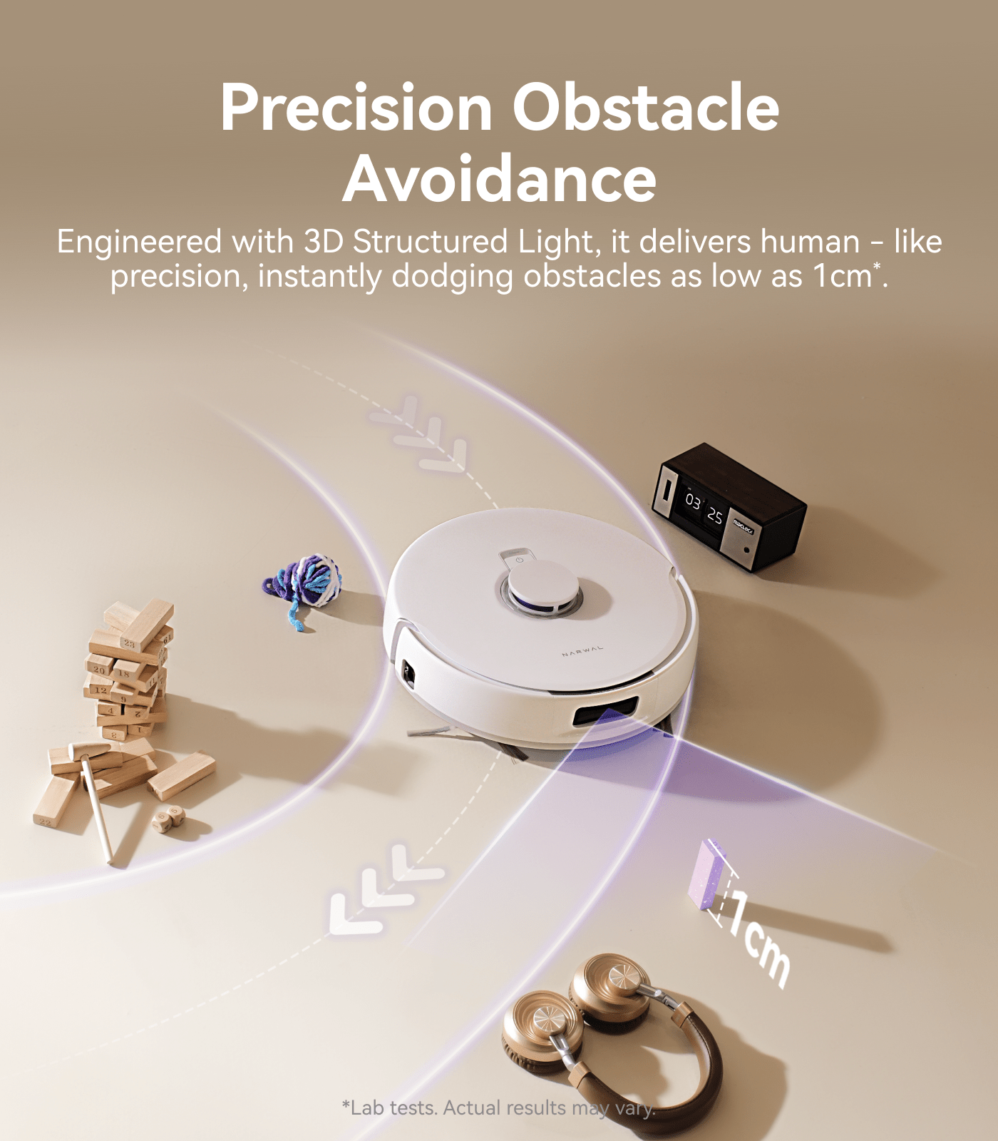 Narwal Freo Pro robot vacuum and mop using precise sensors to navigate around toys, cables, and small objects.
