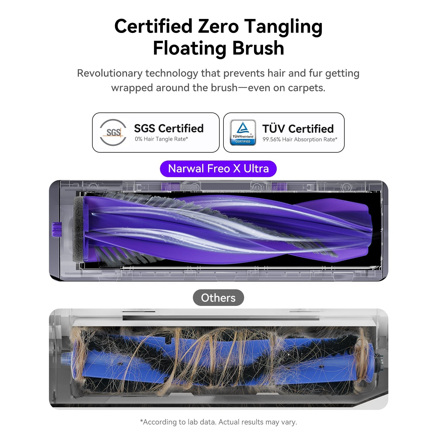 Narwal Freo X Ultra robot vacuum featuring certified zero-tangle floating brush system.