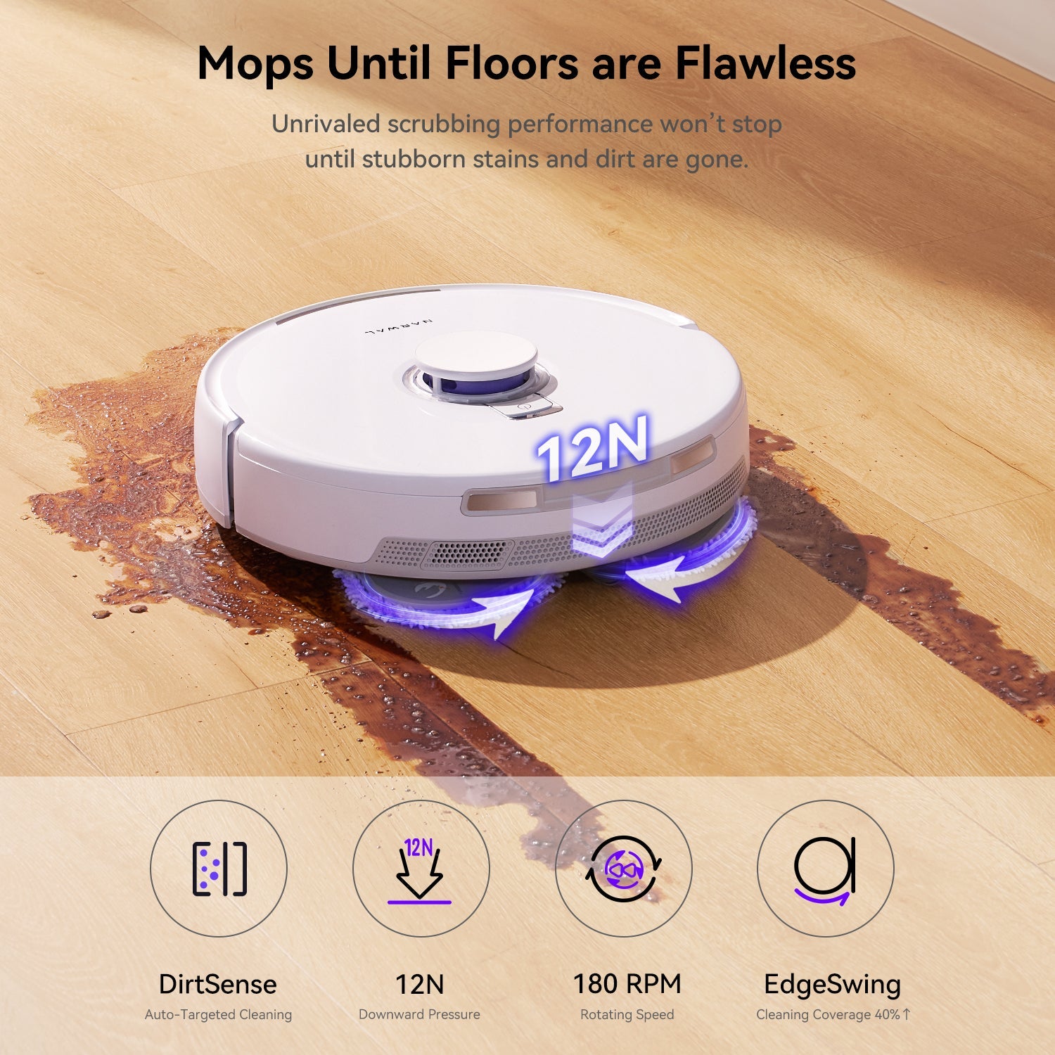 Narwal Freo X Ultra robot vacuum demonstrating powerful mopping and flawless floor cleaning.