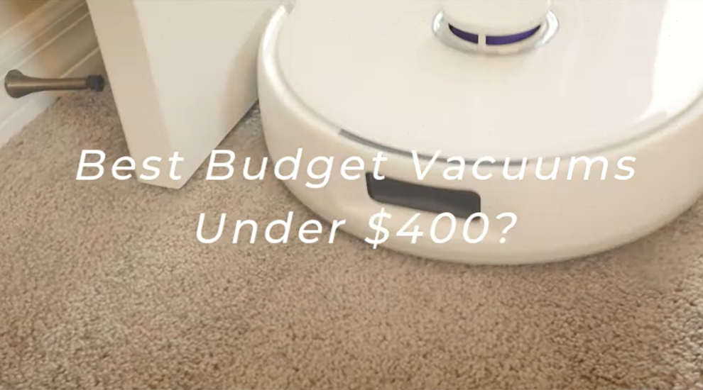 Narwal Freo X Plus robot vacuum cleaning carpet, with overlay text 'Best Budget Vacuums Under $400?