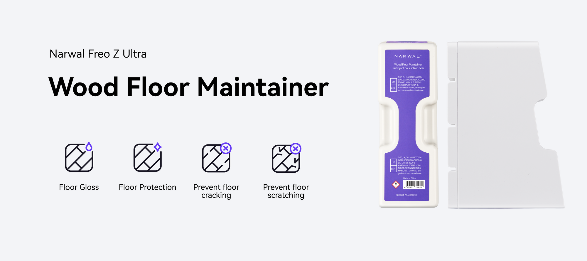 Wood Floor Maintainer Pack for Freo Z Ultra, designed to enhance floor gloss, protection, and prevent cracking and scratching.