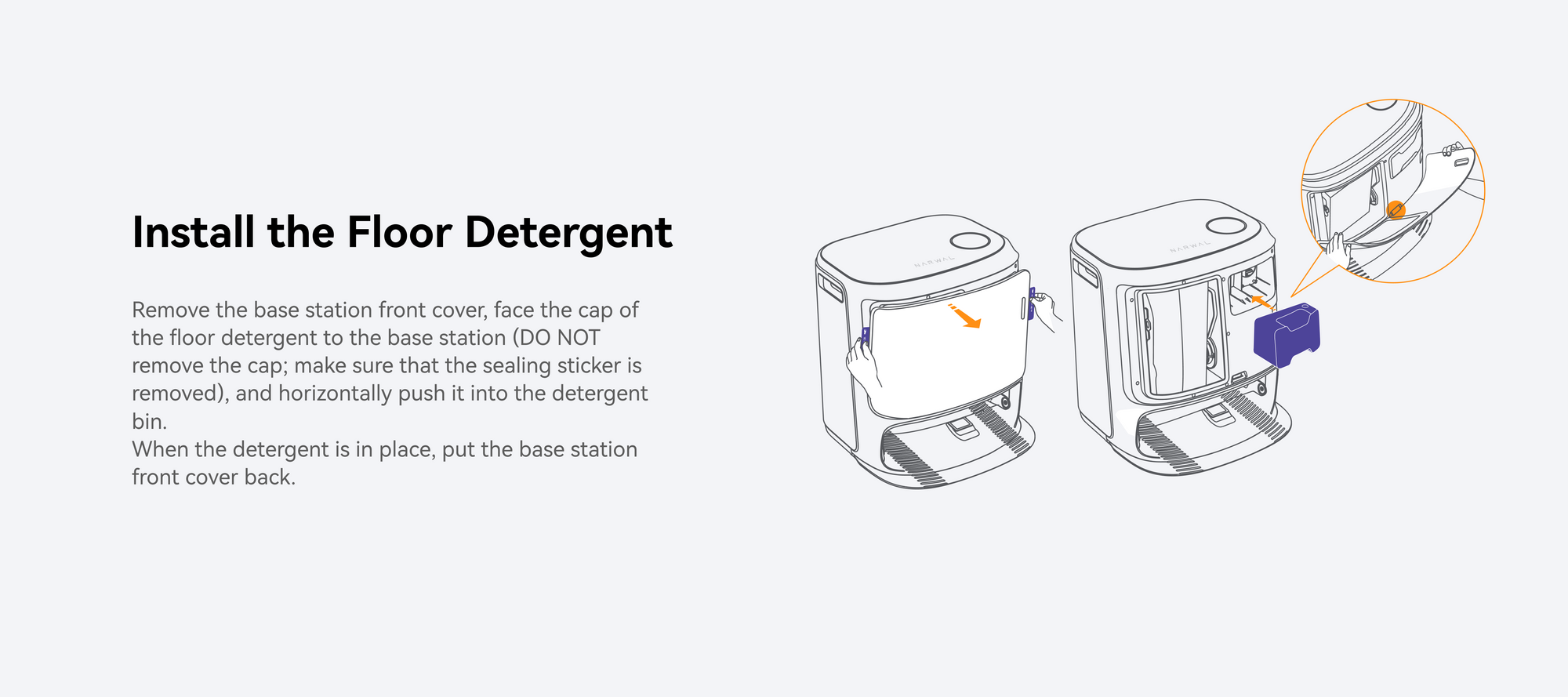 The guide for installing the fllor detergent for narwal robot vacuum and mop