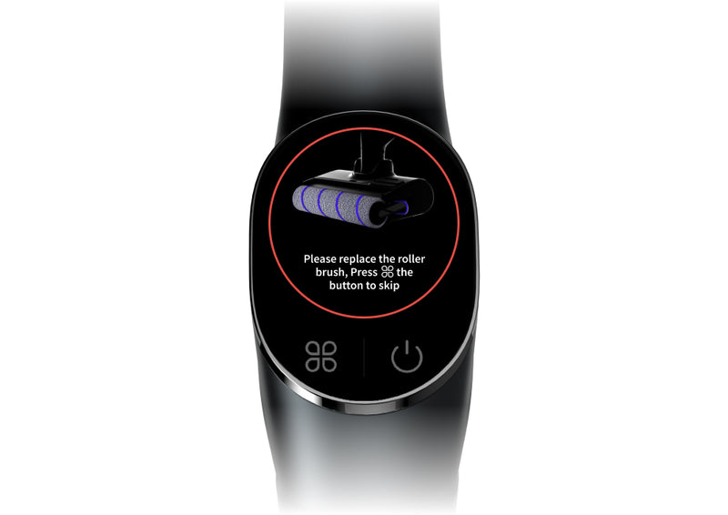Roller Brush for S20 Pro displayed on the screen with a message to replace the brush for maintenance, ensuring optimal cleaning performance.