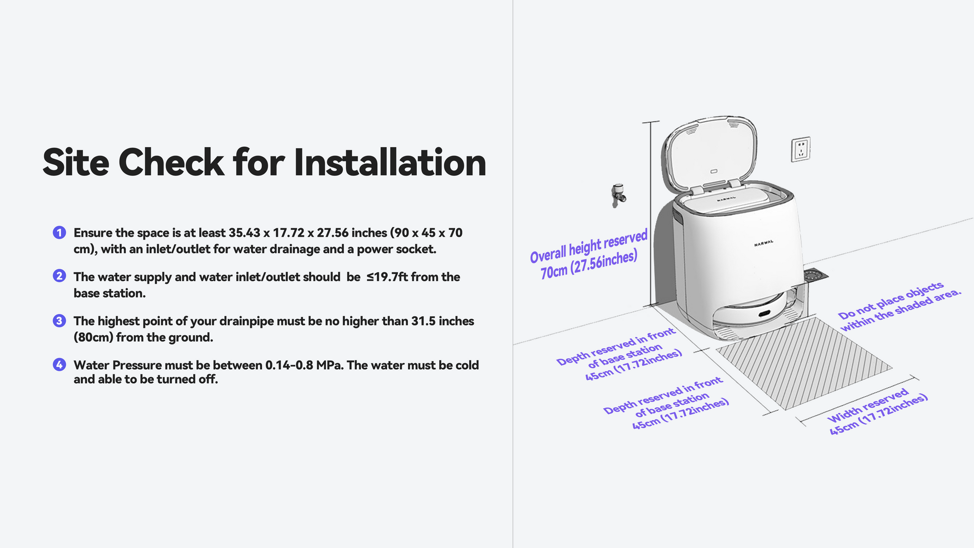 This guide is for site check for installation watertank system for narwal freo robot vacuum.