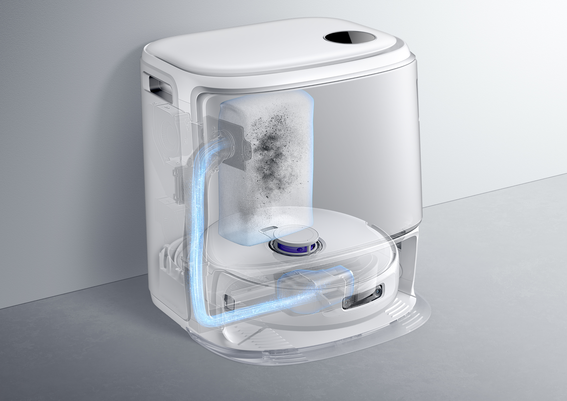 The narwal freo z ultra robot vacuum is doing self-cleaning.