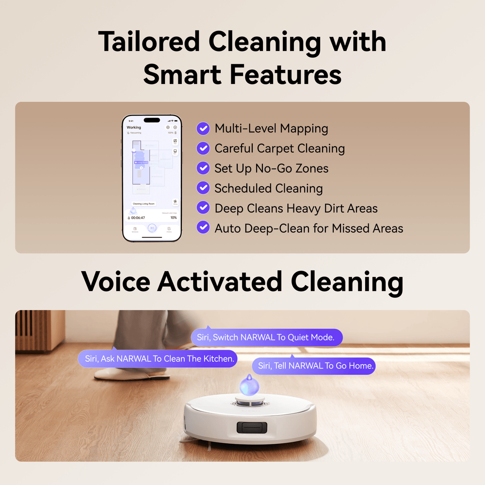 Narwal Freo X10 Pro robot vacuum and mop with voice-activated cleaning and personalized smart routines.