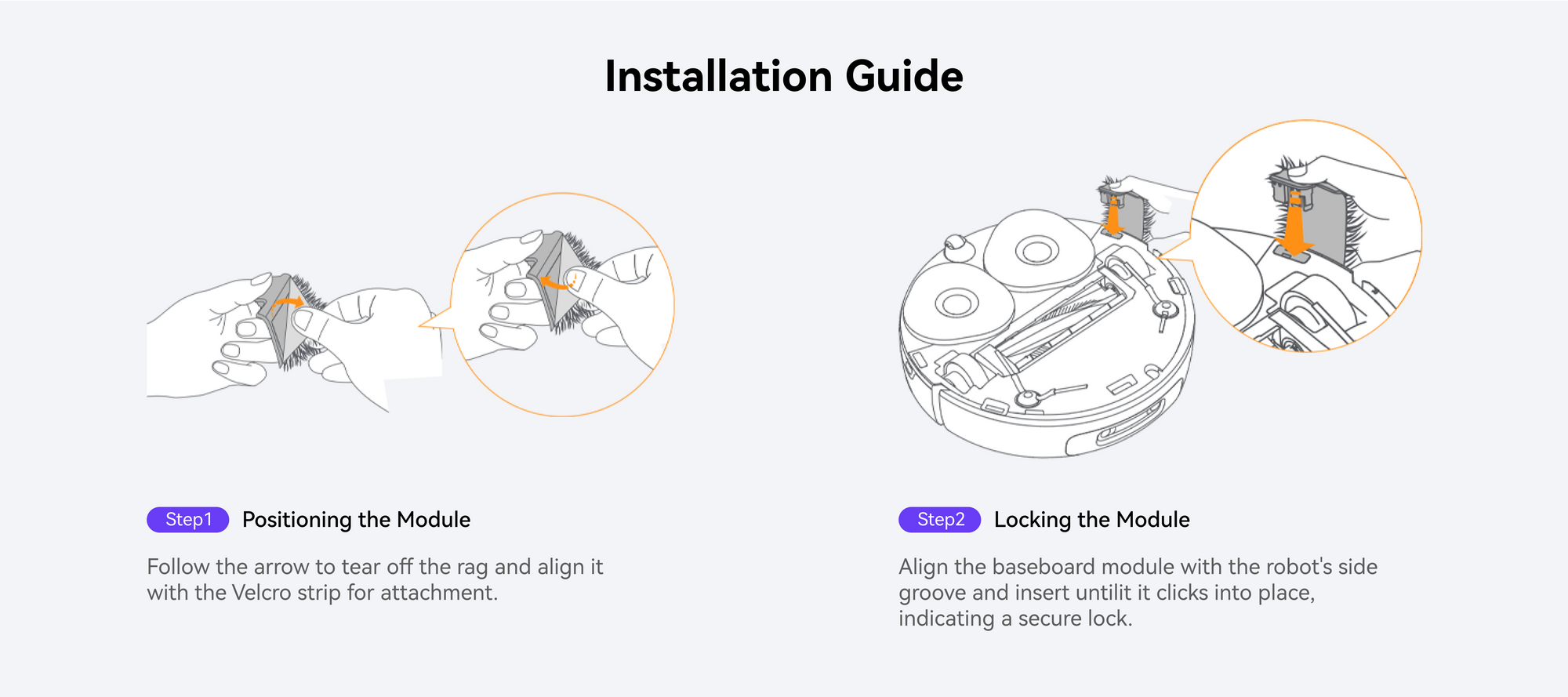 The installation guide for Baseboard Rag for Freo Z Ultra robot vacuum and mop