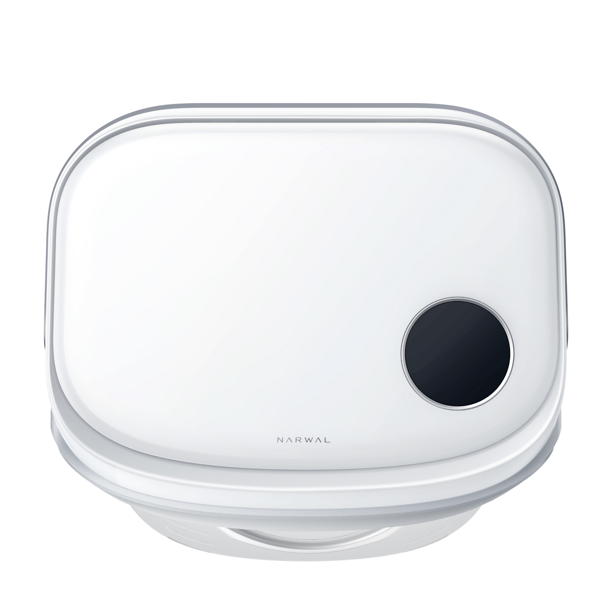 Top view of the Narwal Freo Z Ultra robot vacuum in white, featuring a sleek and modern design.