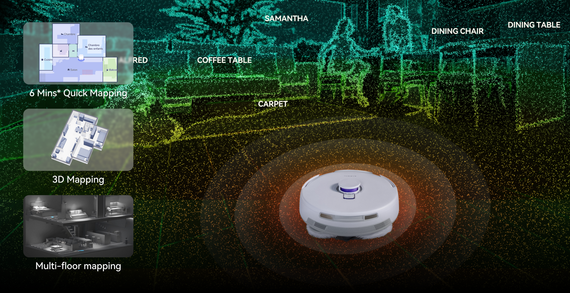 Narwal robot vacuum with 3D and multi-floor mapping features.