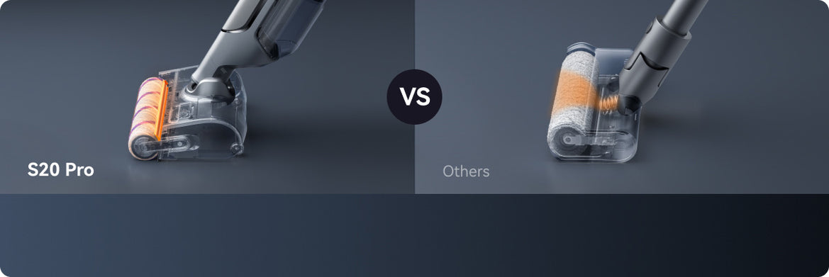 Comparison of Narwal S20 Pro cordless vacuum mop with heated rollers vs. standard rollers in other models for superior cleaning performance.