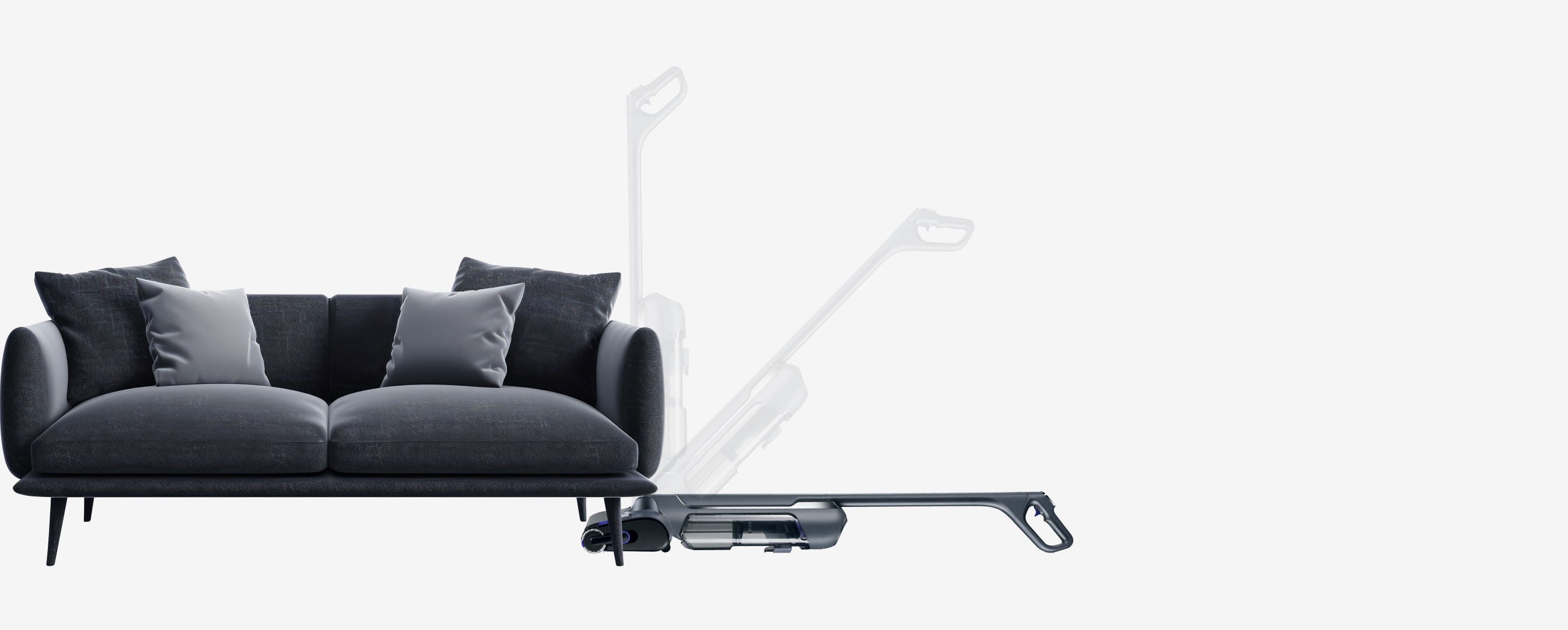Narwal S20 Pro cordless vacuum mop smoothly sliding under a modern sofa for efficient cleaning of hard-to-reach areas.