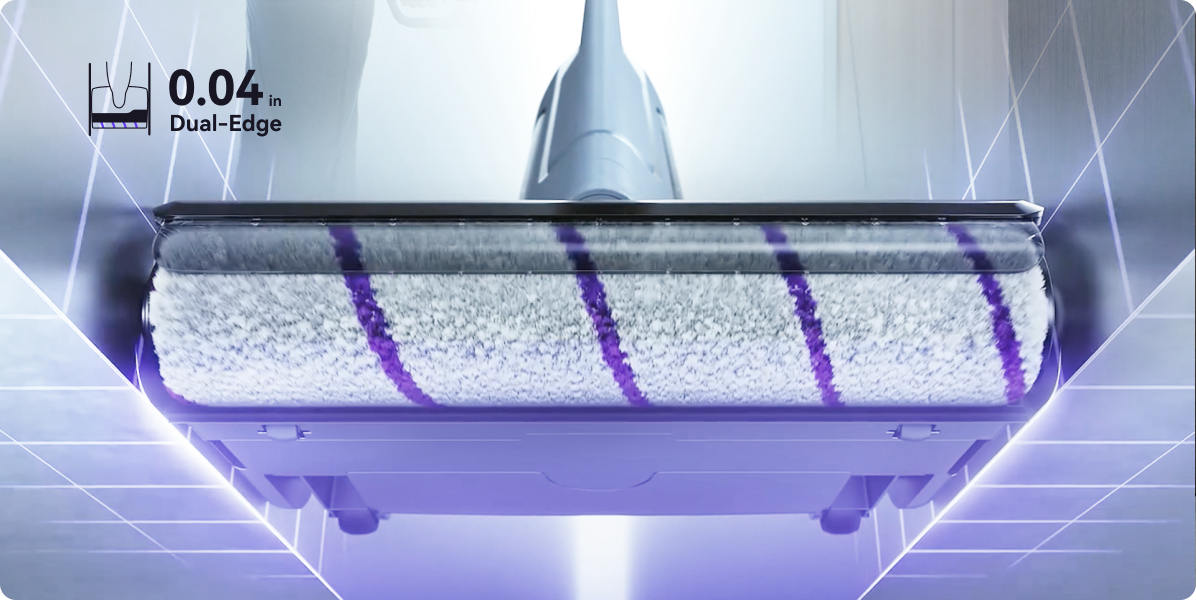 Narwal S20 Pro cordless vacuum mop with dual-edge rollers for precise cleaning, featuring 0.04-inch edge design.