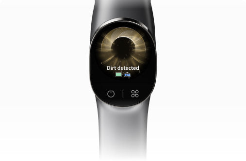 Narwal S20 Pro cordless vacuum mop display showing dirt detection and battery status for efficient cleaning.