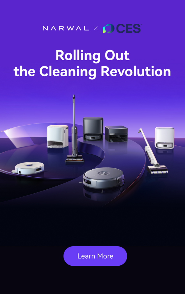 There are all kinds of Narwal robot vacuums with some bolden white some words "rolling out the cleaning revolution".